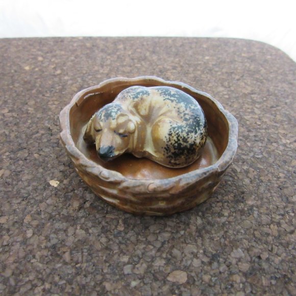 Otagiri OMC Sleeping Dog in Basket Figurine Two Piece Ceramic Vintage Japan - Picture 10 of 12